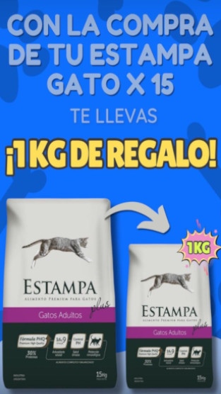 Con la compra de tu estampa gato x 15 te llevas 1KG de regalo. Pilar. Buenos Aires. Distribuidora de alimentos balanceados para gatos y perros. Forrajeria del Pilar.