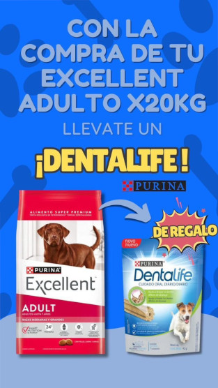 Con la compra de tu Excellent Adulto x20KG, llevate un DENTALIFE de regalo. Pilar. Buenos Aires. Distribuidora de alimentos balanceados para gatos y perros. Forrajeria del Pilar.